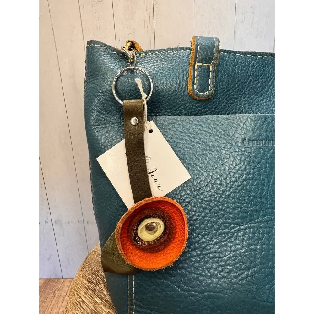 Genuine Leather Round Flower Purse Charm Red Gold White Boho Bag Charm